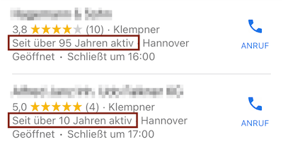 Local Pack: Seit über X Jahren aktiv