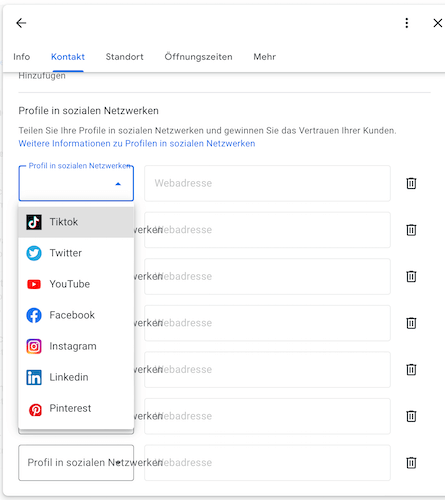 Soziale Profile im Google Unternehmensprofil einstellen