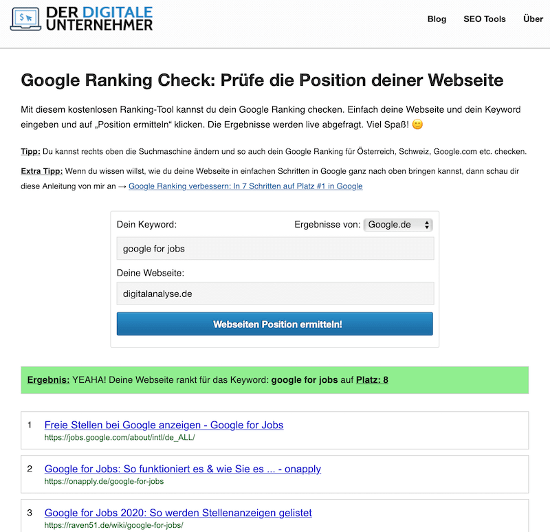 derdigitaleunternehmer Google-Ranking Check