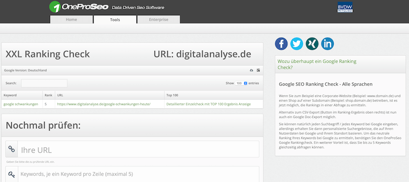 oneproseo Ranking-Check