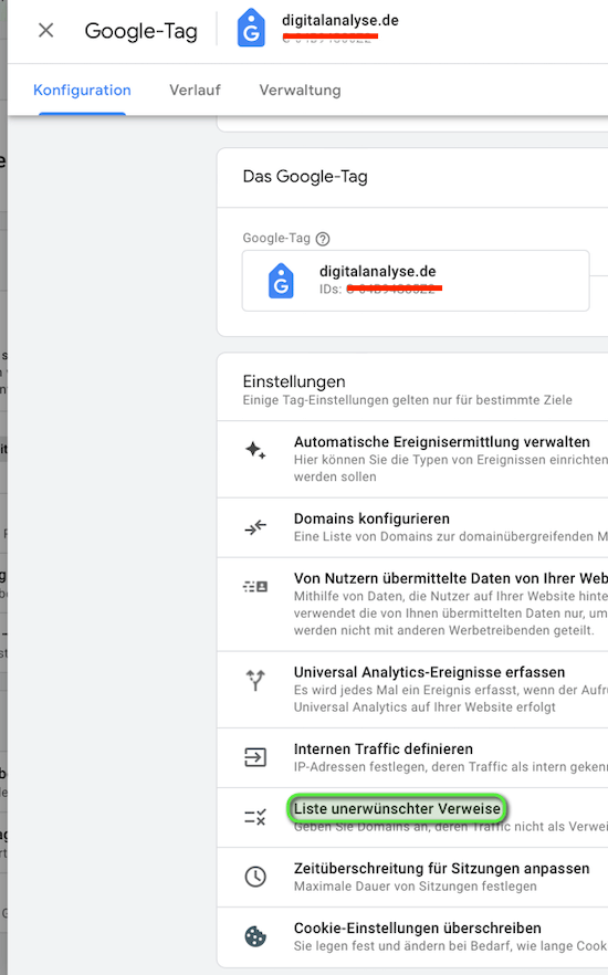 GA4 Liste unerwünschter Verweise