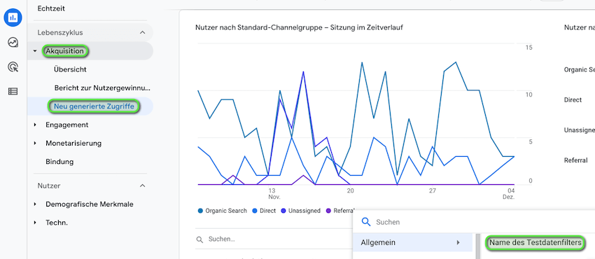 GA4 Name des Testdatenfilters