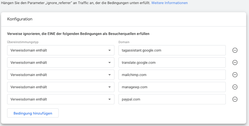 Liste unerwünschter Verweise.
