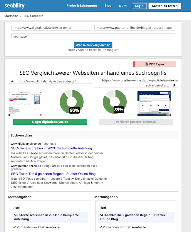 webseiten vergleichen