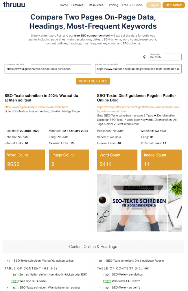 Webseiten vergleichen mit Thruuu