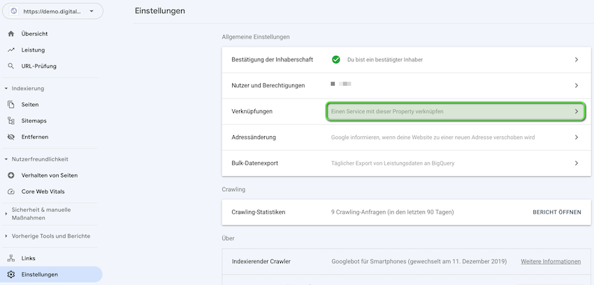 Search Console Einstellungen