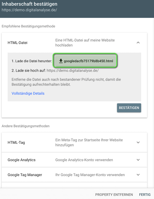 Search Console HTML-Datei