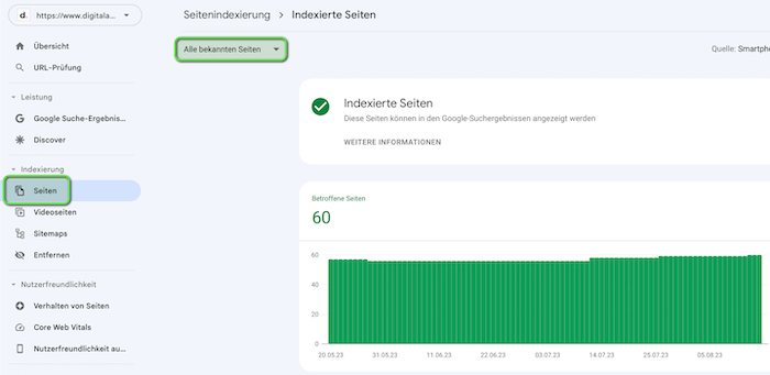 Daten zu indexierten Seiten anzeigen.