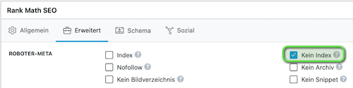 Noindex einstellen in RankMath