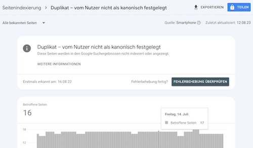 GSC: Duplikat - Google hat andere Seite als kanonische Seite bestimmt