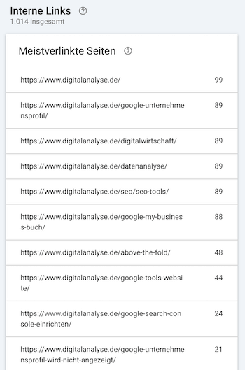 Interne Links in der Search Console