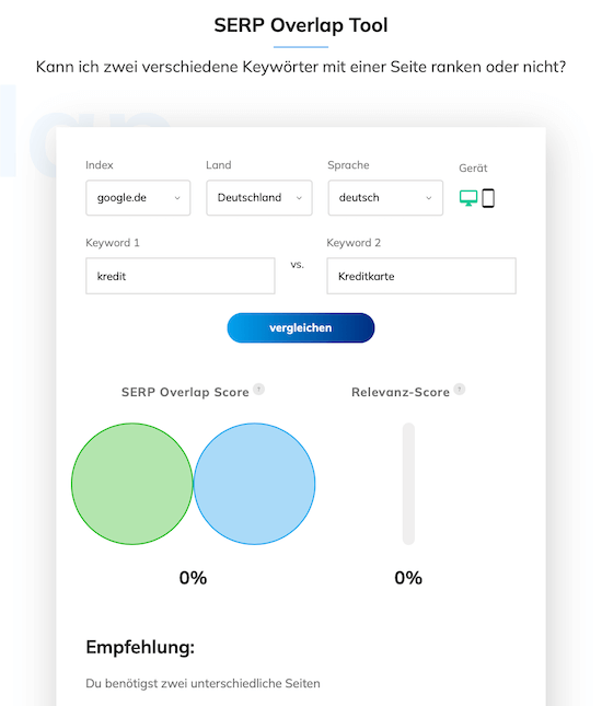 Suchintention herausfinden mit dem SERP Overlap Tool