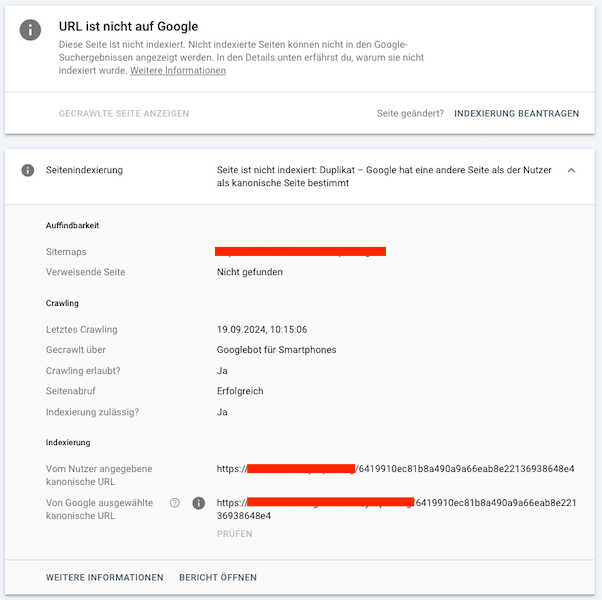 Google hat andere Seite als kanonische Seite bestimmt
